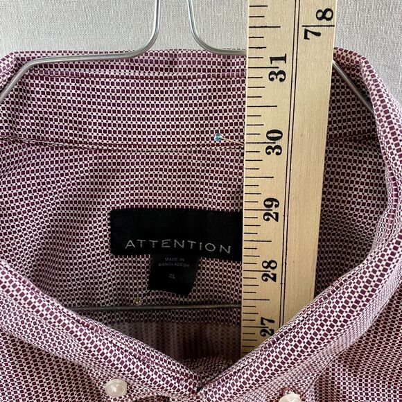 Attention Men's Dress Shirt XL Long Sleeve Modern Fit Red White Striped - Picture 9 of 11